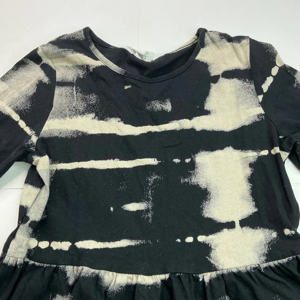 H&M Black Acid Wash Stripe Dress Kids Size 8/10 Long Sleeve Cotton Skater